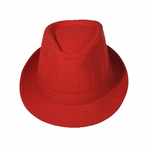 Fedora - Sombrero de panamá de paja, sombrero de gangster, sombrero de sol con cinta de tela rojo Talla única