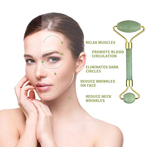 feihao Rodillo de Jade,Rodillo De Jade Roller Face,Facial Masaje Piedra Gua Sha Jade Anti Aging para Cara,Ojos,Cuello y Cuerpo(3pcs)