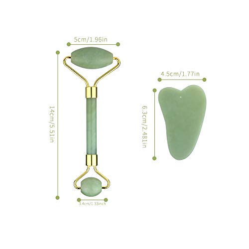 feihao Rodillo de Jade,Rodillo De Jade Roller Face,Facial Masaje Piedra Gua Sha Jade Anti Aging para Cara,Ojos,Cuello y Cuerpo(3pcs)