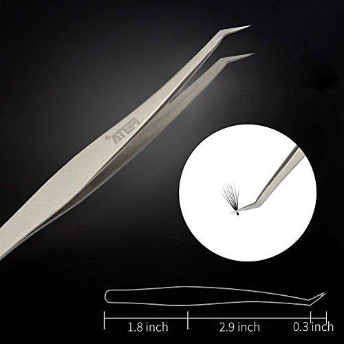 Feita - Pinzas para extensiones de pestañas, profesionales, de acero inoxidable con punta curvada, depilación (2 unidades)