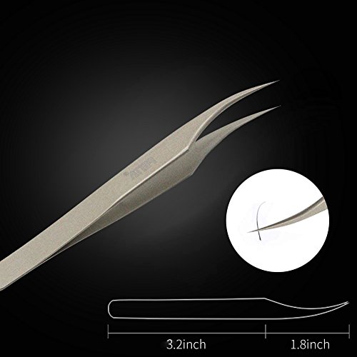 Feita - Pinzas para extensiones de pestañas, profesionales, de acero inoxidable con punta curvada, depilación (2 unidades)