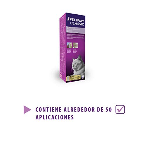 FELIWAY Classic - Antiestrés para gatos - Transportín, Viajes, Marcaje con orina localizado, Arañazos verticales localizados - Spray 60 ml