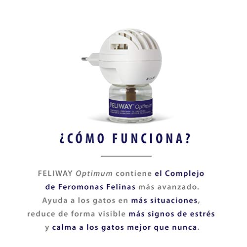 FELIWAY Optimum - Nueva Generación de Feromonas - Soluciona todos los signos de estrés del gato - Arañazos, miedos,cambios, marcaje con orina, tensiones y conflictos entre gatos - Recambio 48ml