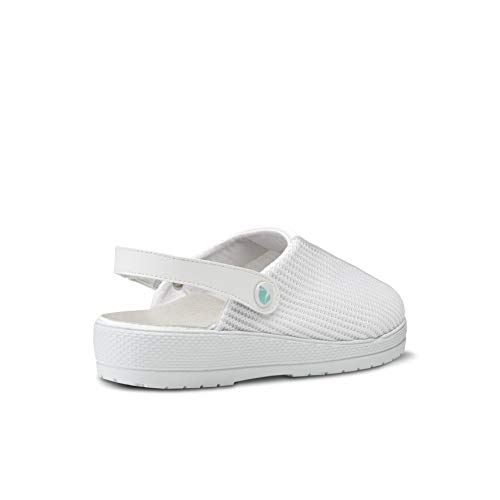 Feliz Caminar/Zuecos Sanitarios Marin (Naturfly) / Correa Unisex Antideslizantes Cómodos Hombre y Mujer. Zapatillas de Estar por Casa/Blanco 39