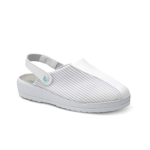 Feliz Caminar/Zuecos Sanitarios Marin (Naturfly) / Correa Unisex Antideslizantes Cómodos Hombre y Mujer. Zapatillas de Estar por Casa/Blanco 39