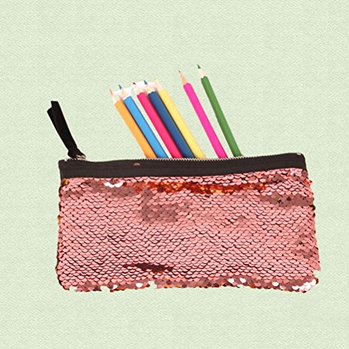 FENICAL Bolso cosmético de las mujeres que cuelga el bolso de la cartera del maquillaje de la colada del viaje de la lentejuela (rosa y oro)