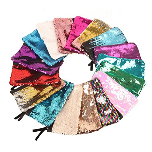 FENICAL Bolso cosmético de las mujeres que cuelga el bolso de la cartera del maquillaje de la colada del viaje de la lentejuela (rosa y oro)