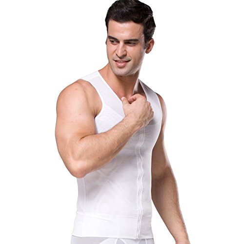 FEOYA - Faja Lumbar Reductora Suave Transpirable para Hombre Chaleco Interior Adelgazar el Peso para Hombre con Cremallera Shapewear for Man - Blanco - S