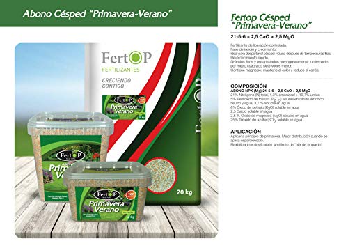FertOP® - Abono para Césped, Primavera-Verano, Fertilizante de Liberación Lenta, 3 Meses. (Envase 5Kg/175m²)