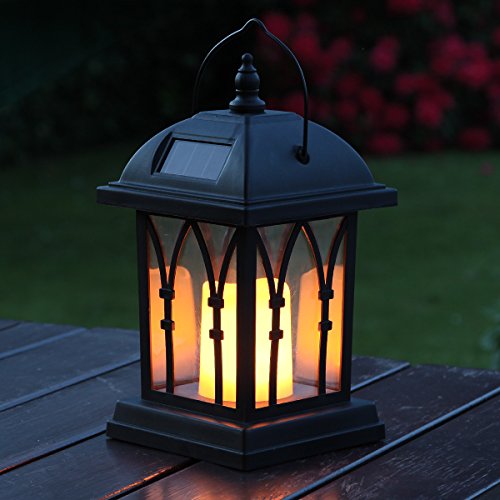 Festive Lights - Farol de jardín con vela, funciona con energía solar, con efecto parpadeante, LED color ámbar, 27 cm