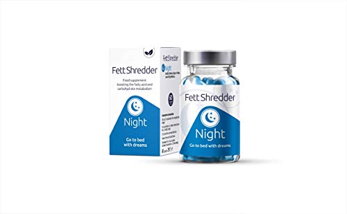 Fettshredder NIGHT | Quemagrasas para noche | Adelgazar mientras duermes con L-carnitina, L-triptófano, Lúpulo, Melisa, Valeriana | Pierde peso de forma rápida para hombre y mujer | 60 cápsulas