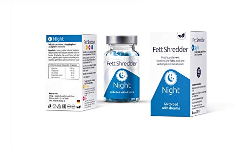 Fettshredder NIGHT | Quemagrasas para noche | Adelgazar mientras duermes con L-carnitina, L-triptófano, Lúpulo, Melisa, Valeriana | Pierde peso de forma rápida para hombre y mujer | 60 cápsulas