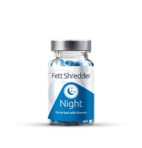 Fettshredder NIGHT | Quemagrasas para noche | Adelgazar mientras duermes con L-carnitina, L-triptófano, Lúpulo, Melisa, Valeriana | Pierde peso de forma rápida para hombre y mujer | 60 cápsulas
