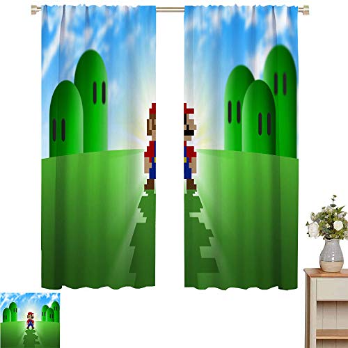 Ficldxc Super Mario Cortina de ventana para habitación infantil, insonorizada, pantalla (3ds Mario Kart), poliéster, Color02, W52 x L84 Inch