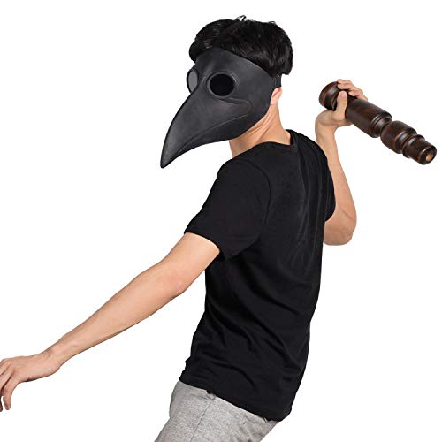 Finalshow Máscara de Pico Falsa Piel Plaga Doctor Máscara Disfraz de Halloween Cosplay Steampunk Costume para Adulto Negro-uno tamaño Adultos