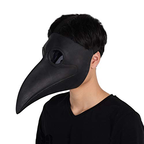 Finalshow Máscara de Pico Falsa Piel Plaga Doctor Máscara Disfraz de Halloween Cosplay Steampunk Costume para Adulto Negro-uno tamaño Adultos