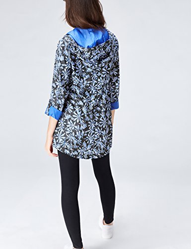 find. Chubasquero Largo con Estampado para Mujer , Azul (Blue Leaf Print), 40 (Talla del Fabricante: Medium)