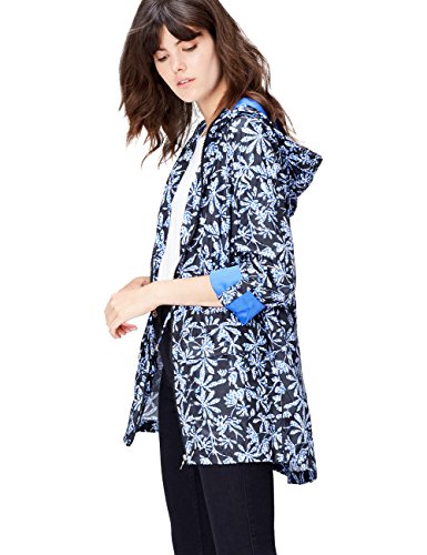 find. Chubasquero Largo con Estampado para Mujer , Azul (Blue Leaf Print), 40 (Talla del Fabricante: Medium)
