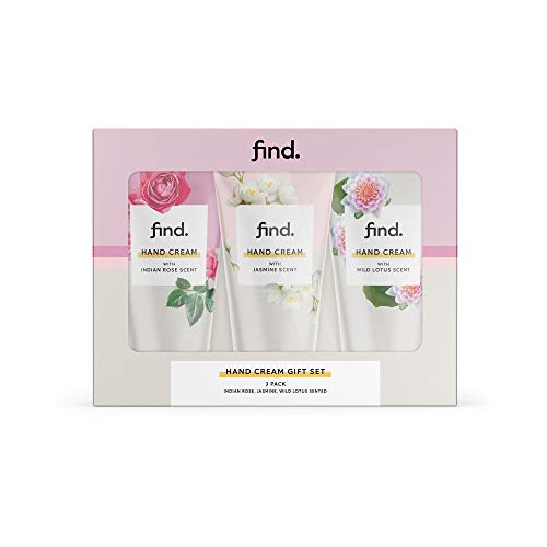 FIND - Colección set de regalo cremas de mano 3x75 ml (con perfumes de rosa de la India, jazmín y loto salvaje)