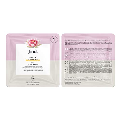 FIND - Mascarilla hidrogel, sin goteo, calmante para el contorno de ojos con flor de loto, pack de 5 unidades