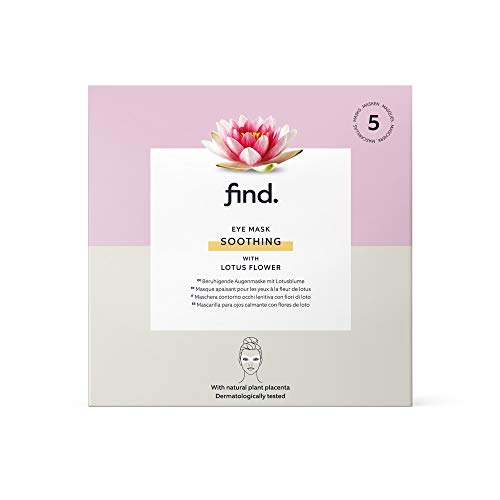 FIND - Mascarilla hidrogel, sin goteo, calmante para el contorno de ojos con flor de loto, pack de 5 unidades