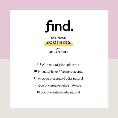 FIND - Mascarilla hidrogel, sin goteo, calmante para el contorno de ojos con flor de loto, pack de 5 unidades