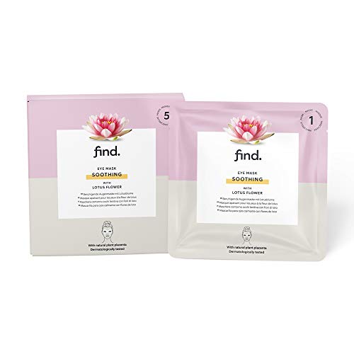 FIND - Mascarilla hidrogel, sin goteo, calmante para el contorno de ojos con flor de loto, pack de 5 unidades