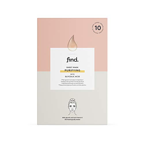 FIND - Mascarilla hidrogel, sin goteo, purificadora con ácido glicólico, pack de 10 unidades