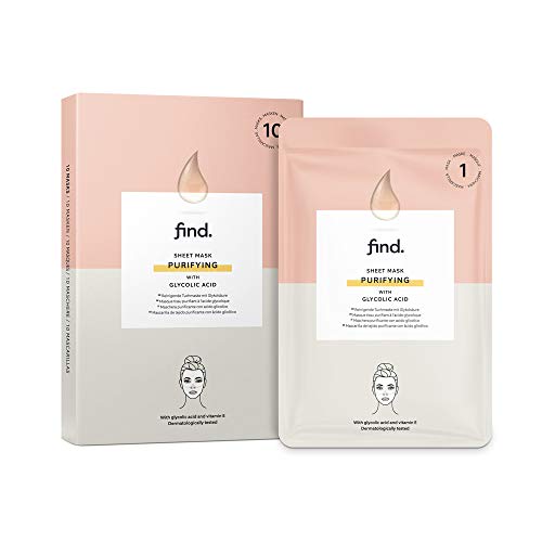 FIND - Mascarilla hidrogel, sin goteo, purificadora con ácido glicólico, pack de 10 unidades