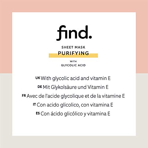 FIND - Mascarilla hidrogel, sin goteo, purificadora con ácido glicólico, pack de 10 unidades