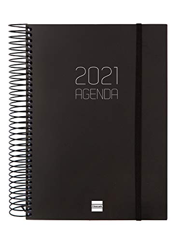 Finocam - Agenda 2021 1 Día página Espiral Opaque Negro Español