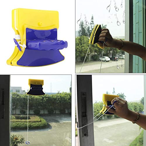 FinukGo Magnet & ABS Double Side Magnetic Window Cleaner Glass Wiper Useful Surface Brush High-Efficiency Cleaning Tools - Yellow & Blue