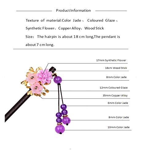 Fioerwe Horquilla China La etnia China Antigua Headwear Hanfu Borla de Princesa Paso Agitar característica Antigua de Madera de Color Esmalte Horquilla (Metal Color : 13Alloy Agate)