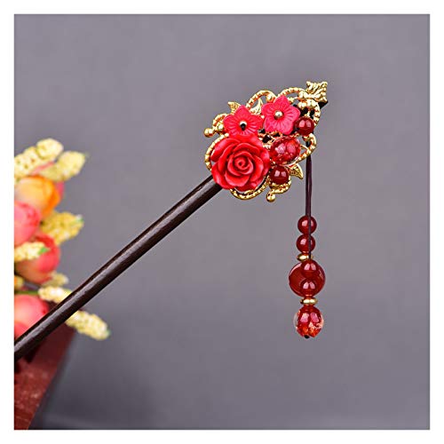 Fioerwe Horquilla China La etnia China Antigua Headwear Hanfu Borla de Princesa Paso Agitar característica Antigua de Madera de Color Esmalte Horquilla (Metal Color : 13Alloy Agate)