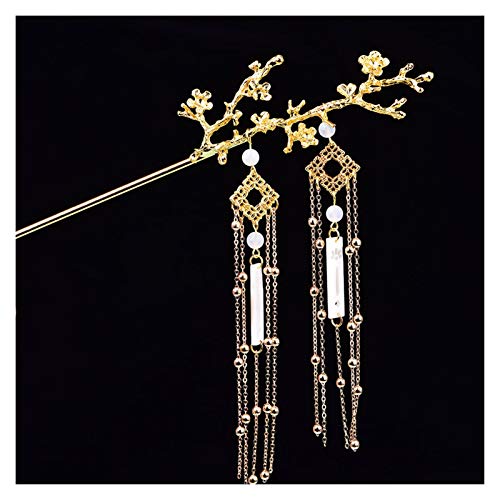 Fioerwe Horquilla China La etnia China Antigua Headwear Hanfu Borla de Princesa Paso Agitar característica Antigua de Madera de Color Esmalte Horquilla (Metal Color : 13Alloy Agate)