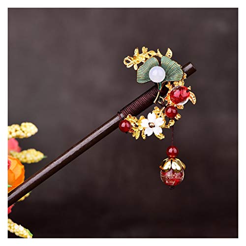Fioerwe Horquilla China La etnia China Antigua Headwear Hanfu Borla de Princesa Paso Agitar característica Antigua de Madera de Color Esmalte Horquilla (Metal Color : 13Alloy Agate)