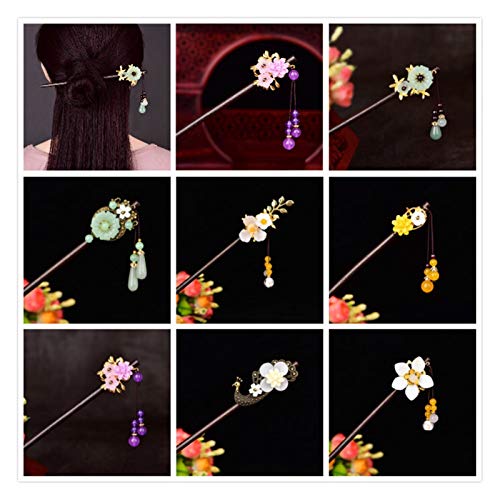 Fioerwe Horquilla China La etnia China Antigua Headwear Hanfu Borla de Princesa Paso Agitar característica Antigua de Madera de Color Esmalte Horquilla (Metal Color : 13Alloy Agate)