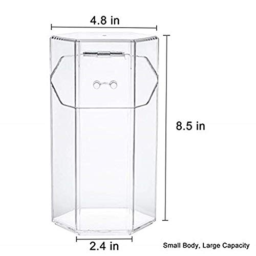FIONAT Organizador Cosmético Caja De Almacenamiento Cosmético Lápiz De Cejas Acrílico Baño Perla Cubierta Transparente Caja De Almacenamiento 9.2 * 9.2 * 21Cm, Transparente De 6 Lados