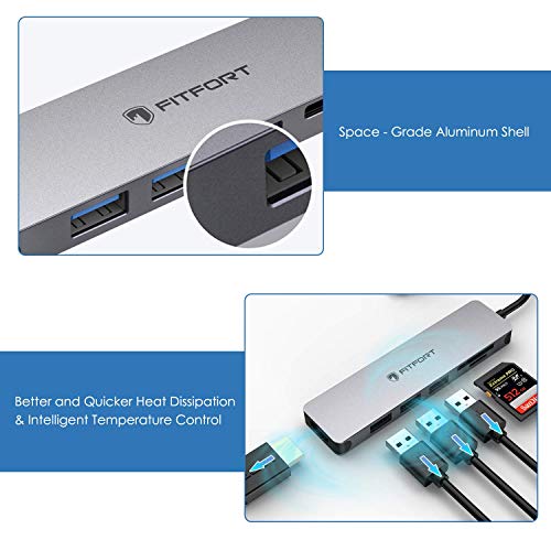 FITFORT Hub USB C - 7 En 1 USB C Adaptador a HDMI 4K, 3 Puertos USB 3.0, SD/Micro SD Lector Tarjeta, USB C Hub Tipo C para MacBook Pro, Chromebook, XPS y Otros Dispositivos - Gris Espacial