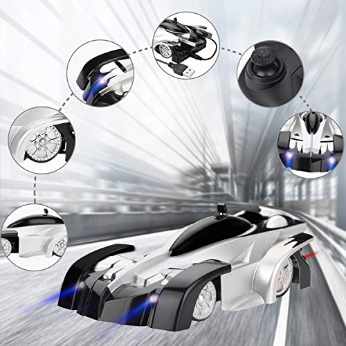 Fivejoy Coche Teledirigido, Coche RC, Coche Teledirigido para Niños con 2 Modos de Pared/Piso, 360 Rotación Climber Alta Velocidad Control Remoto Coches, Luces LED y Cable USB, Juguetes para Niños