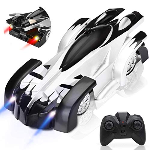Fivejoy Coche Teledirigido, Coche RC, Coche Teledirigido para Niños con 2 Modos de Pared/Piso, 360 Rotación Climber Alta Velocidad Control Remoto Coches, Luces LED y Cable USB, Juguetes para Niños