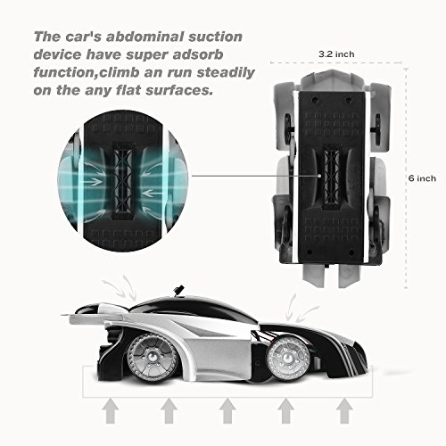 Fivejoy Coche Teledirigido, Coche RC, Coche Teledirigido para Niños con 2 Modos de Pared/Piso, 360 Rotación Climber Alta Velocidad Control Remoto Coches, Luces LED y Cable USB, Juguetes para Niños