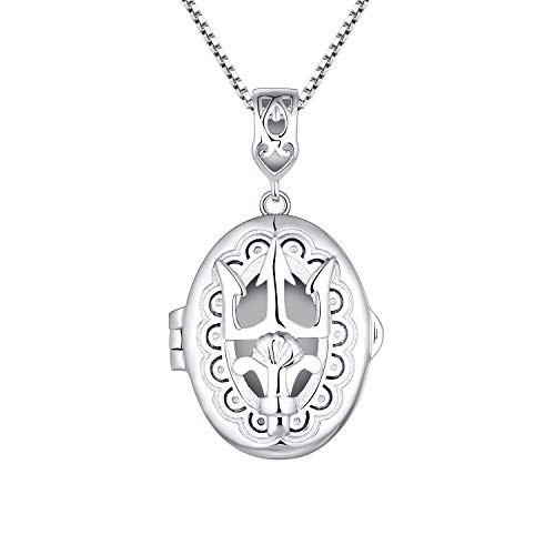 FJ Collar ovalado con medallón fotográfico que contiene imágenes Collar Trident Poseidon en plata de ley S925