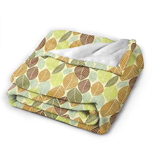 Flannel Fleece Throw Blankets,Soft Colored Autumn Leaves with Stripes As Ribs and Nervures of Foliage In Repeat,Soft Fluffy Throws Microfiber Blanket,50 * 40