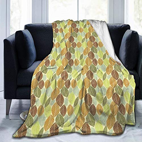 Flannel Fleece Throw Blankets,Soft Colored Autumn Leaves with Stripes As Ribs and Nervures of Foliage In Repeat,Soft Fluffy Throws Microfiber Blanket,50 * 40