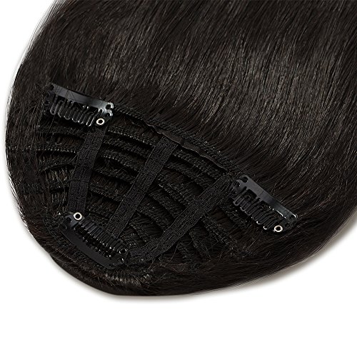 Flequillo Postizo Pelo Natural Clip 100% Remy #1B Negro Natural Pelo Natural Humano Extensiones de Cabello Natural Clip Una Pieza Postizos Clip in Fringe Bangs (30cm,25g)
