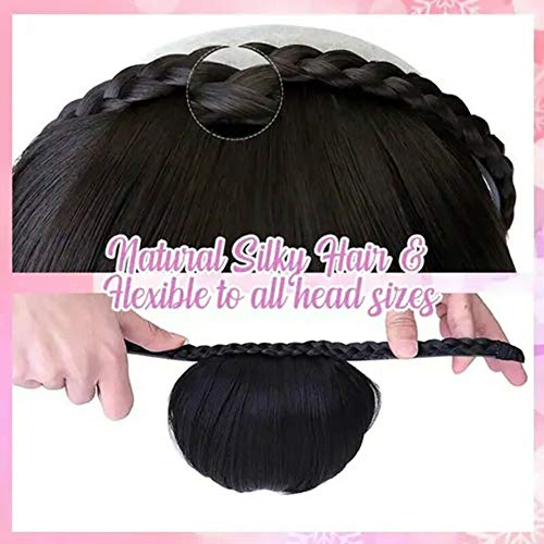 Flequillo Postizo Pelo Natural Clip Extensiones de Cabello Natural Clip Pelo Humano Una Pieza Clip in Fringe Bangs. (Marrón negro)