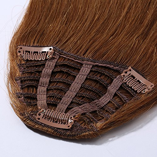 Flequillo Postizo Pelo Natural Extensiones de Cabell Natural Clip 100% Remy Pelo Humano Una Pieza 3 Clips Flequillos Postizos (30cm,25g,#6 Castaño Claro)