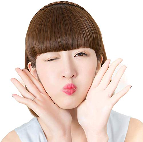 Flequillo sintético Dulce del Pelo de la Muchacha con la Venda de la Trenza Blunt Bang y el postizo de la Trenza, Flequillo de la Peluca (Black Brown)