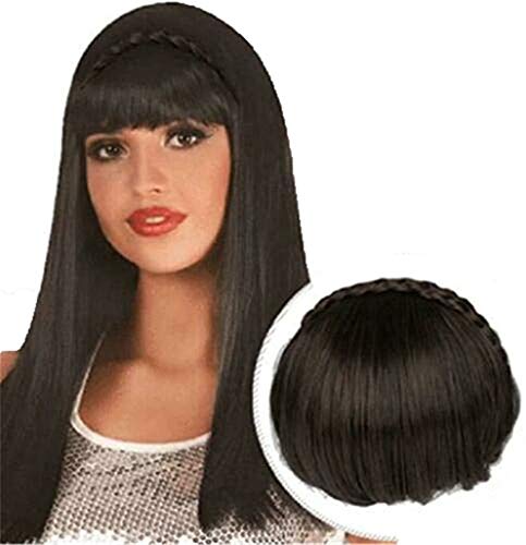 Flequillo sintético Dulce del Pelo de la Muchacha con la Venda de la Trenza Blunt Bang y el postizo de la Trenza, Flequillo de la Peluca (Black Brown)